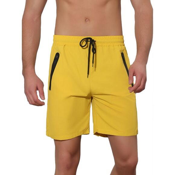 Men's Solid Color Elastic Waistband Lightweight Swimwear Shorts Yellow - Picture 1 of 6